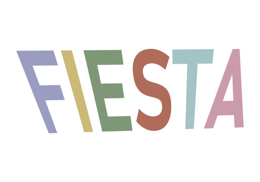 Palabra fiesta con letras de varios colores.