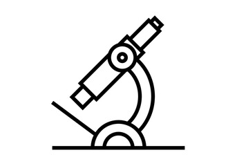 Icono negro de un microscopio en fondo blanco.