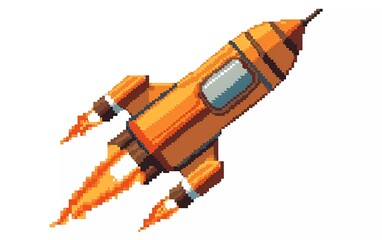 8-bit pixel rocket, pixel art vector illustration. isolated on white background