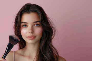 Fototapeta premium Young woman applying powder with a brush