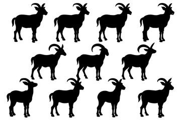 set of pcs aoudad sheep black silhouette vector