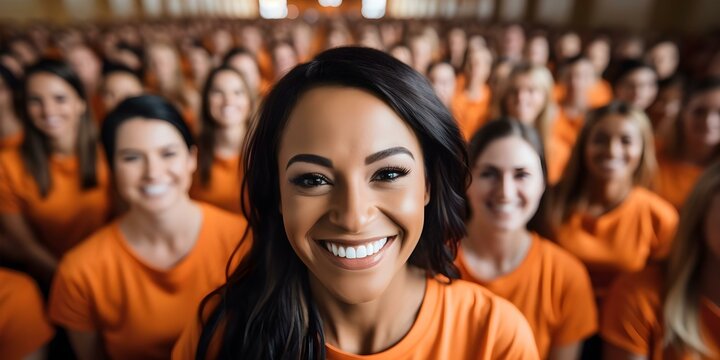 Diverse factory workers in orange uniforms joyfully commemorating Labor Day. Concept Labor Day Celebration, Factory Workers, Diverse Team, Orange Uniforms, Commemoration