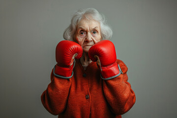 Old senior woman with boxing gloves
