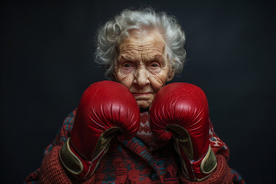 Old senior woman with boxing gloves