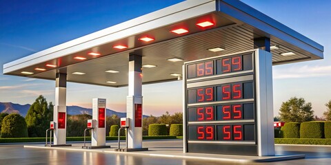 Gas station price display mockup with digital numbers , gas station, price, display, mockup, digital, numbers, fuel, gasoline, petrol, station, sign, pump, energy, transportation, retail