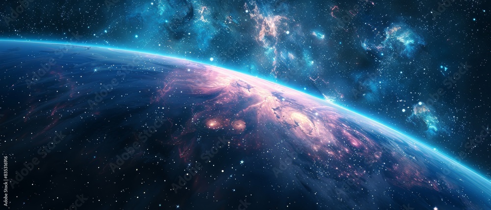 Wall mural space galaxy and universe with earth on dark background for adventure.