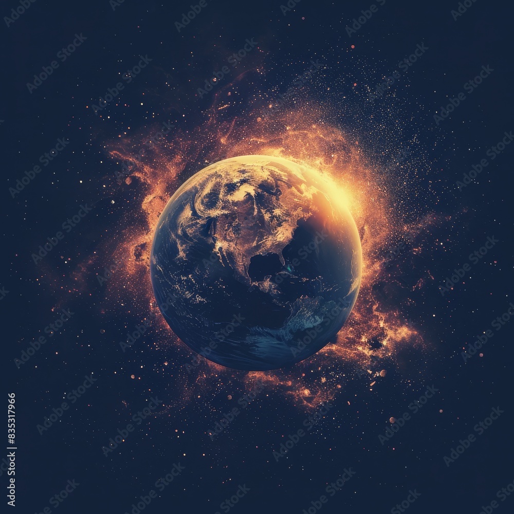 Wall mural space galaxy and universe with earth on dark background for adventure.