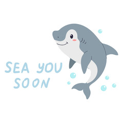 Summer quote, sea life phrase. Vector illustration on a white background. Sea poster, print, card, kids apparel decor, sticker.