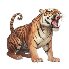Obraz premium Fierce roaring tiger illustration displaying its powerful stance and striking stripes, suitable for wildlife and nature themes.