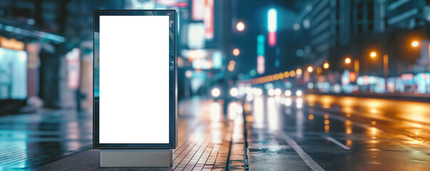Night cityscape with illuminated blank billboard