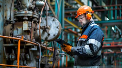The industrial worker inspecting machinery