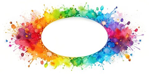 Colorful and abstract circular frame made of watercolor splashes on white background, rainbow, painting,vibrant, colorful, abstract, circle, frame, watercolor, splashes, circular, isolated