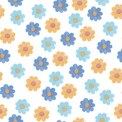 seamless pattern pastel blue yellow, orange and light blue flowers. art work for use on your product