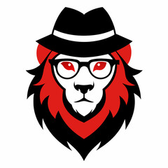 Lion hat and glasses logo vector illustration 