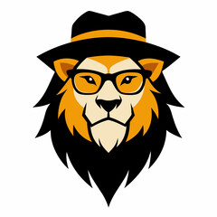 Lion hat and glasses logo vector illustration 