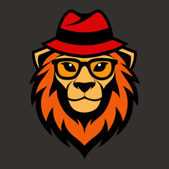 Lion hat and glasses logo vector illustration 