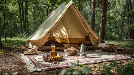 Vintage feel camping with classic canvas tent