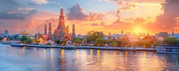 Wat Arun, one of Tourist attractions famous landmarks travel of Thailand.