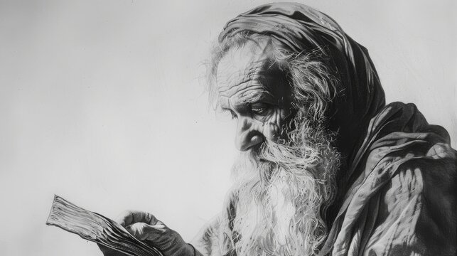 Prophet Abraham, bible, Charcoal pencil drawing, white background, 16:9