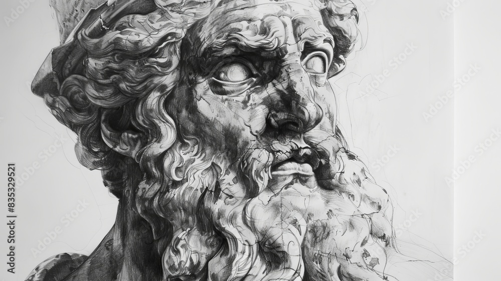 Wall mural prophet david, bible, charcoal pencil drawing, white background, 16:9 - Wall murals