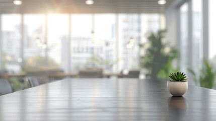 blurred background of a modern office interior in gray tones with panoramic windows