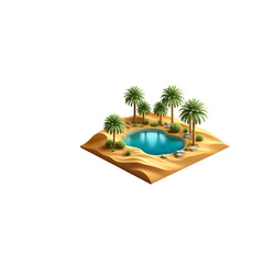 Obraz premium Desert Oasis Miniature: Lush Tropical Haven with Palm Trees and Blue Water