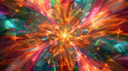Dynamic fusion of neon hues with a central burst of amber intensity.