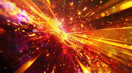 Fototapeta premium Dynamic amber patterns colliding with neon flashes and a spectrum of colors, creating a scene that pulsates with vivid energy and depth.