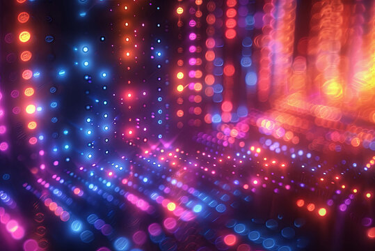 Background of colorful neon-lit wall room with a lot of lights. The lights are in different colors and are arranged in a way that creates a sense of movement and energy