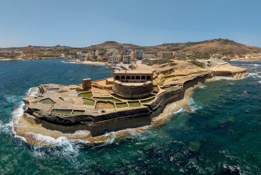 Famous touristic attraction in Gozo island the Salt Pans in  Xwejni Bay, Xwejni, Gozo island a part of the Malta islands.