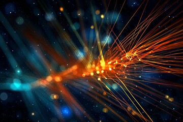 Fototapeta premium Intricate Web of Fiber Optic Cables Transmitting Data Signals