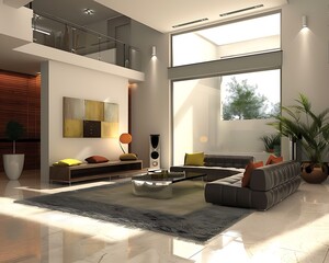 Modern living room interior design and concrete texture wall background 