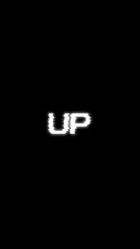 Bright white text with "hurry up" vertically descends in a glitching pixelated trail, glows in the center.