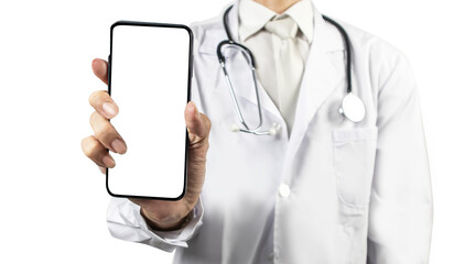 A mobile model with a doctor holding his hand in front of him. ,mock up mobile phone for entering messages