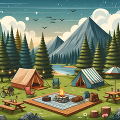Fototapeta premium camping scenery - 캠핑 풍경. Generative AI