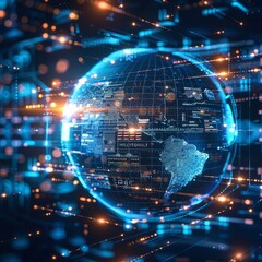 Obraz premium Modern Technology Concept : Digital data globe - abstract illustration of a scientific technology data network surrounding planet earth