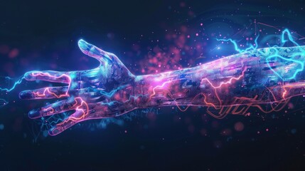 Abstract neon-lit hand reaching out