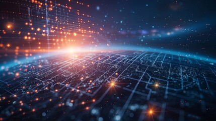 Obraz premium Modern Technology Concept : Digital data globe - abstract illustration of a scientific technology data network surrounding planet earth