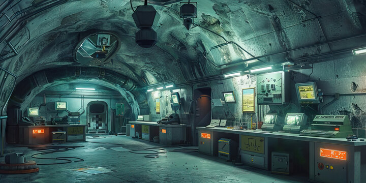 Underground Resistance Hideout: A hidden underground base for a group of rebels or activists, with secret entrances, surveillance equipment, and a command center.