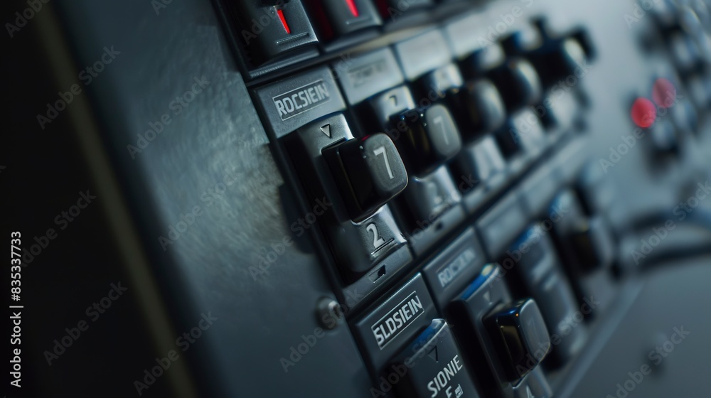 Poster close-up of a server room's security keypad, entering access code, secure and restricted data enviro