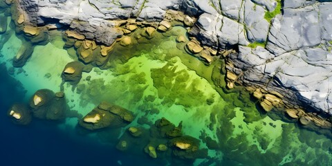 Aerial Perspective of Lively Algae Bloom in a Lake. Concept Nature Photography, Aerial View, Algae Bloom, Lake Ecosystem, Colors of Nature
