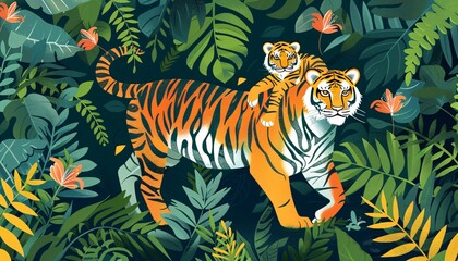 Father Tiger and Cub Flat Illustration for Fathers Day with Animal Theme