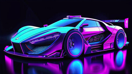 Beautiful modern abstract futuristic car concept in neon light