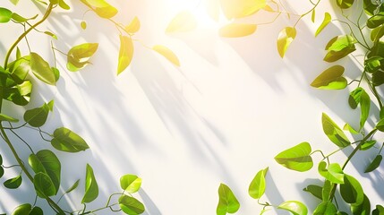 Lush Green Foliage Framing Glowing Sunlight Background with Copy Space
