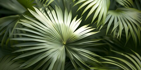 Fototapeta premium Tropical Landscape featuring Colorful Fan-Shaped Saw Palmetto Plants. Concept Tropical Landscapes, Colorful Tropical Plants, Saw Palmetto Plants, Fan-Shaped Foliage, Nature Photography