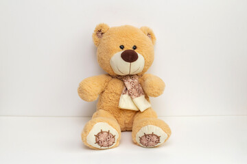 beige teddy bear toy on a white background