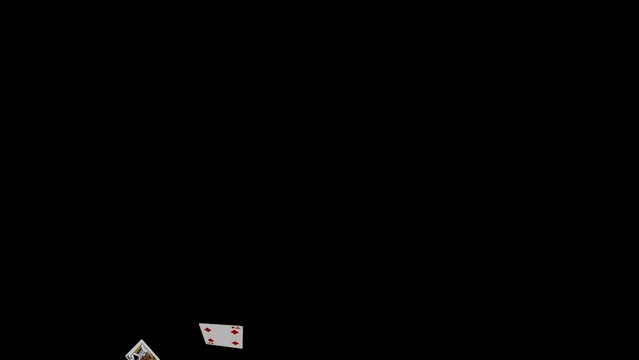 Playing Cards - Poker Deck - Explosion Blast - V - Realistic 3D animation loop isolated with alpha channel on transparent background