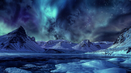 Naklejka premium Aurora borealis or northern lights in snowy Alaska in winter