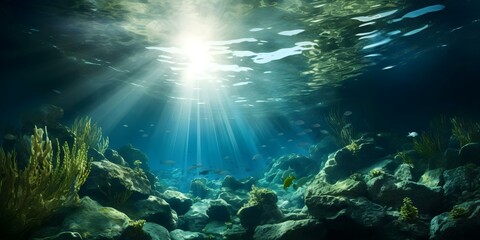 Fototapeta premium The Growth-Promoting Effects of Sunlight on Algae and Marine Life in Seabeds. Concept Marine Life, Algae Growth, Sunlight Effects, Seabeds, Ecosystem Health