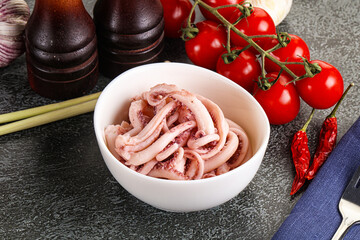 Delicous marinated squid tentacles in the bowl